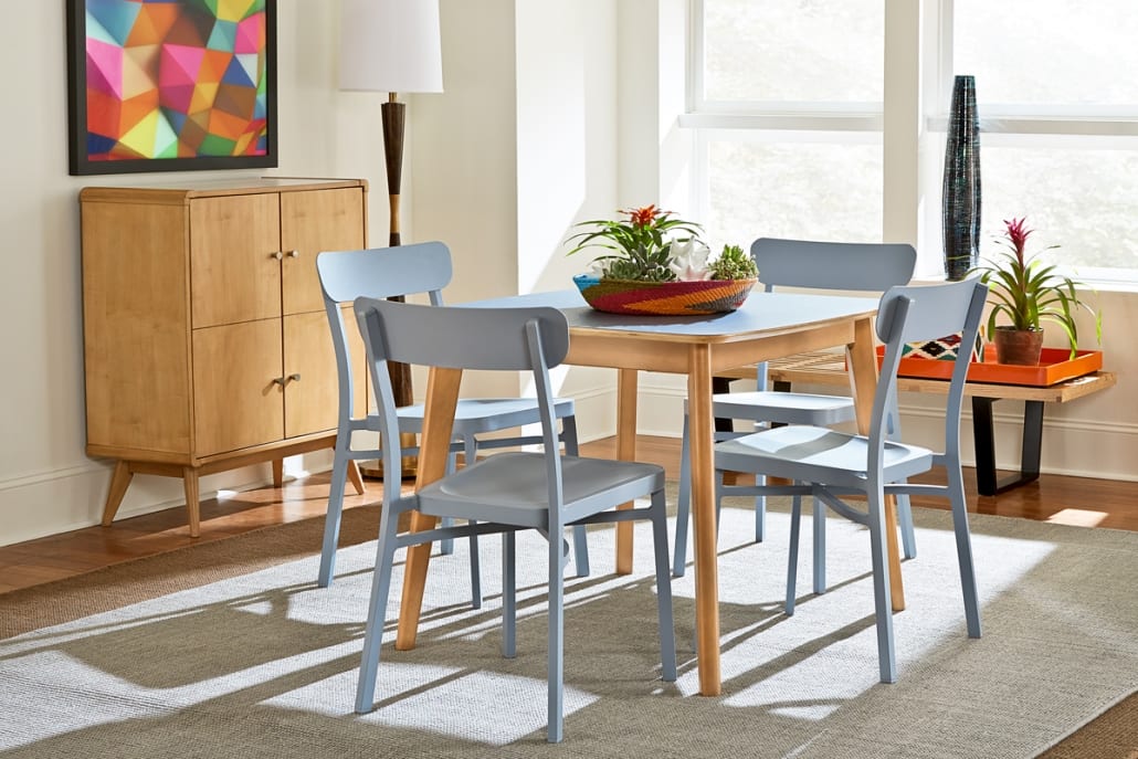 Hendrick Dining with Smoke Blue Chairs